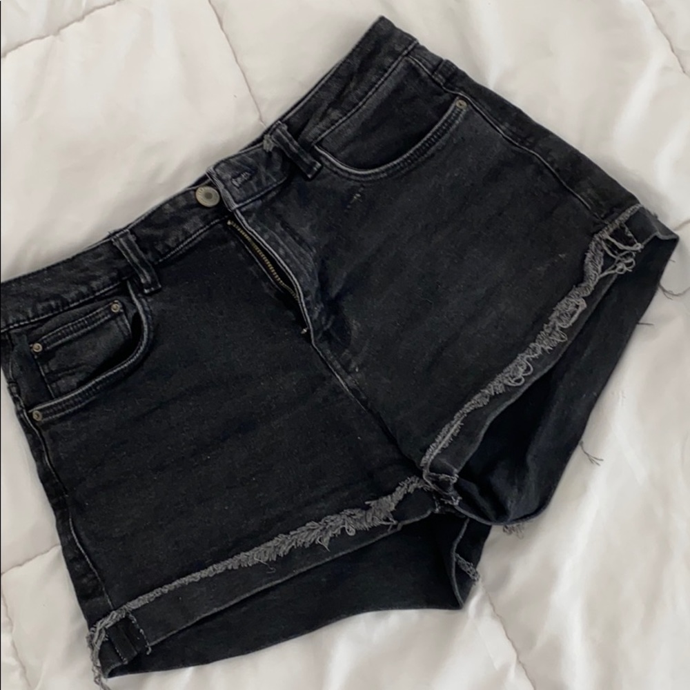 Black Washed Denim Shorts